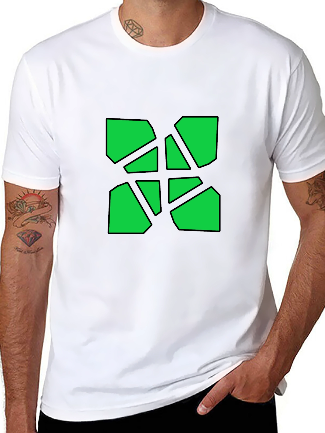 Geometric Green Graphic Black T-Shirt