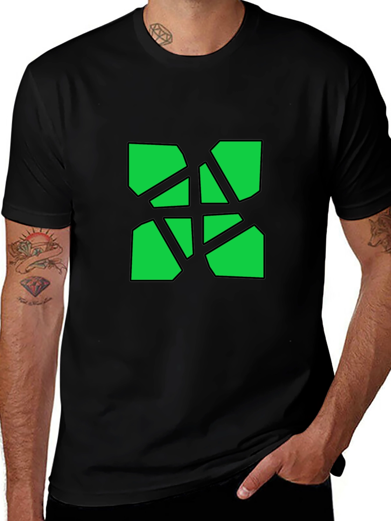 Geometric Green Graphic Black T-Shirt