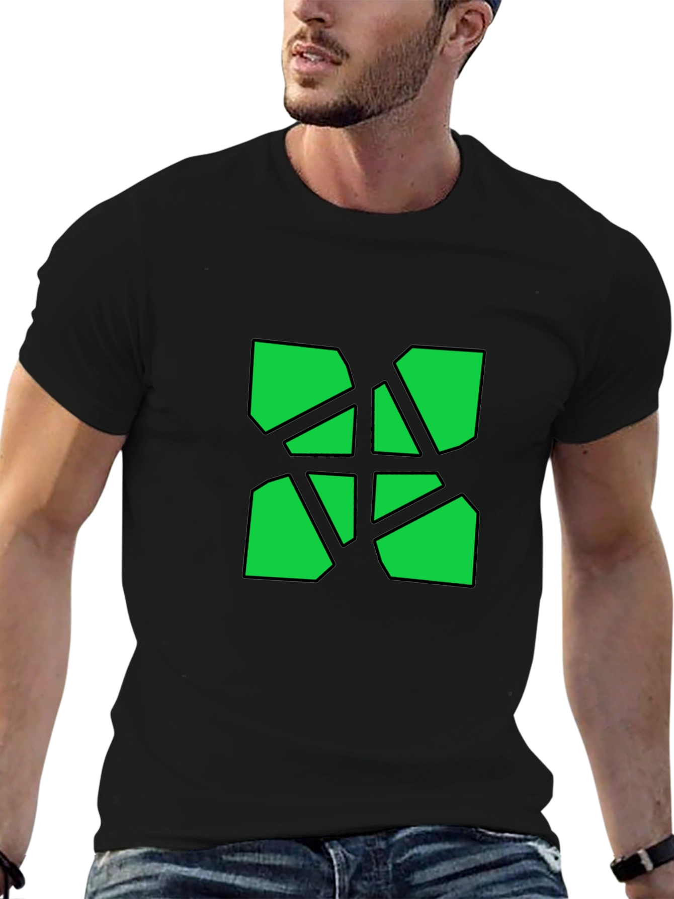 Geometric Green Graphic Black T-Shirt