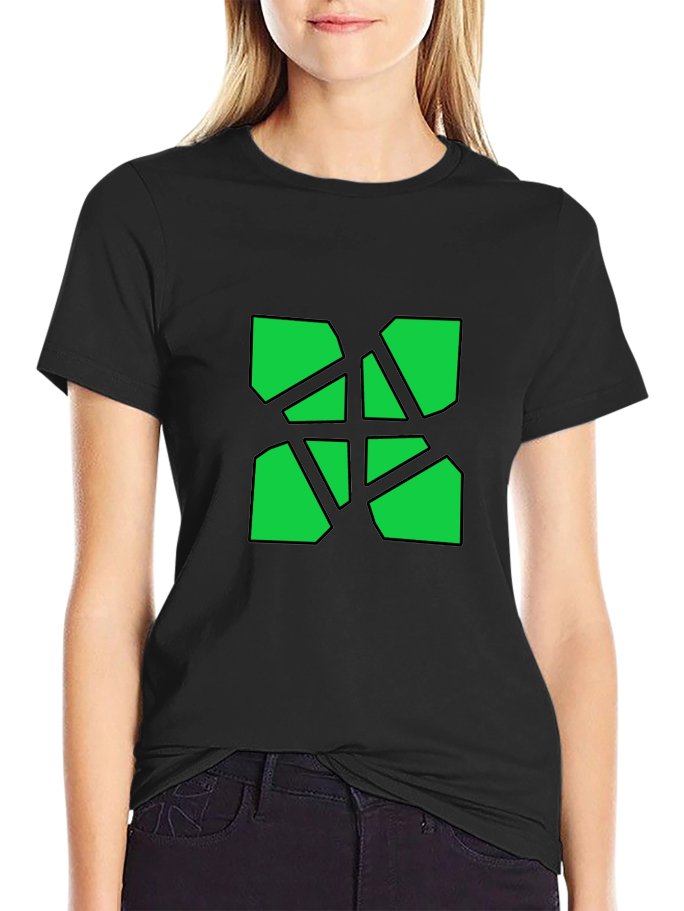 Geometric Green Graphic Black T-Shirt