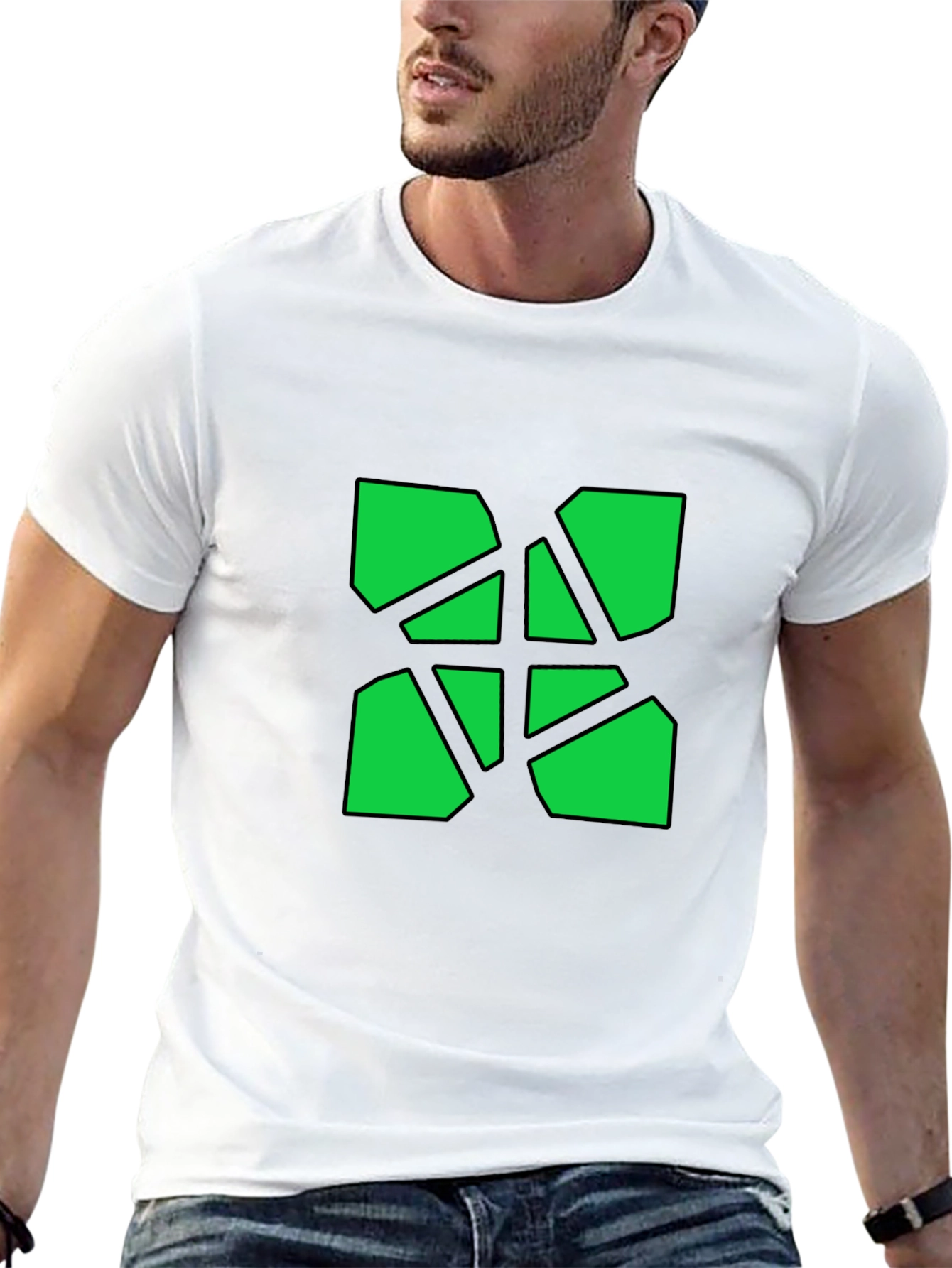Geometric Green Graphic Black T-Shirt