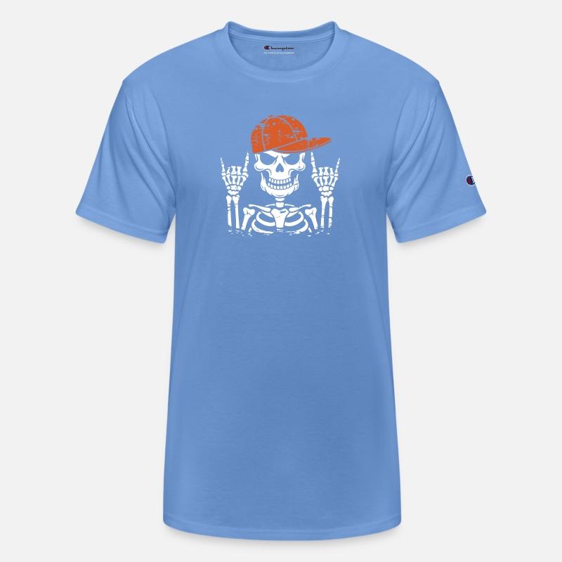 Rock Music Skeleton Orange Cap and Hand Gesture