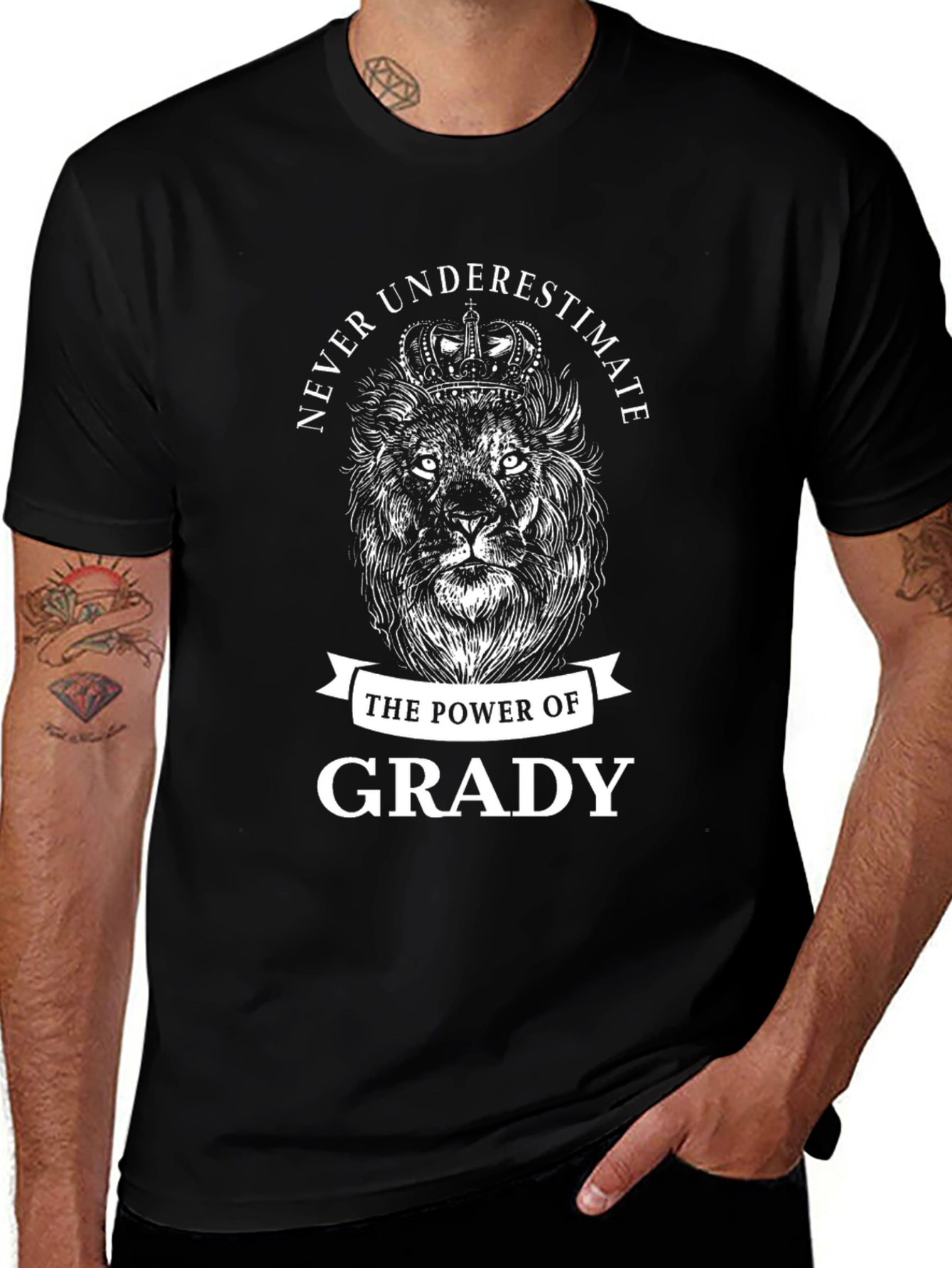 Never Underestimate Grady Lion Graphic T-Shirt
