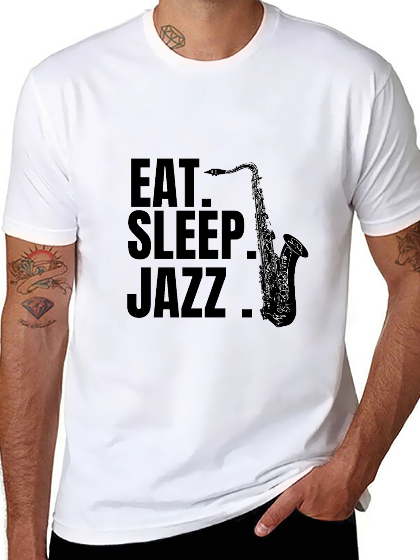 Eat Sleep Jazz Saxophone T-Shirt - Black Cotton Tee