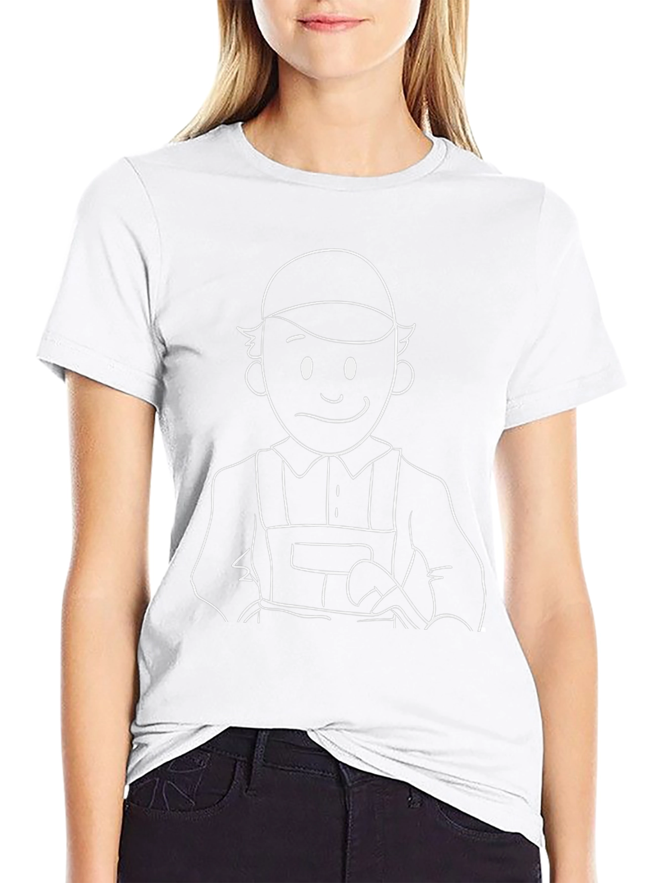 Cartoon Plumber Graphic Tee - Black Cotton T-Shirt