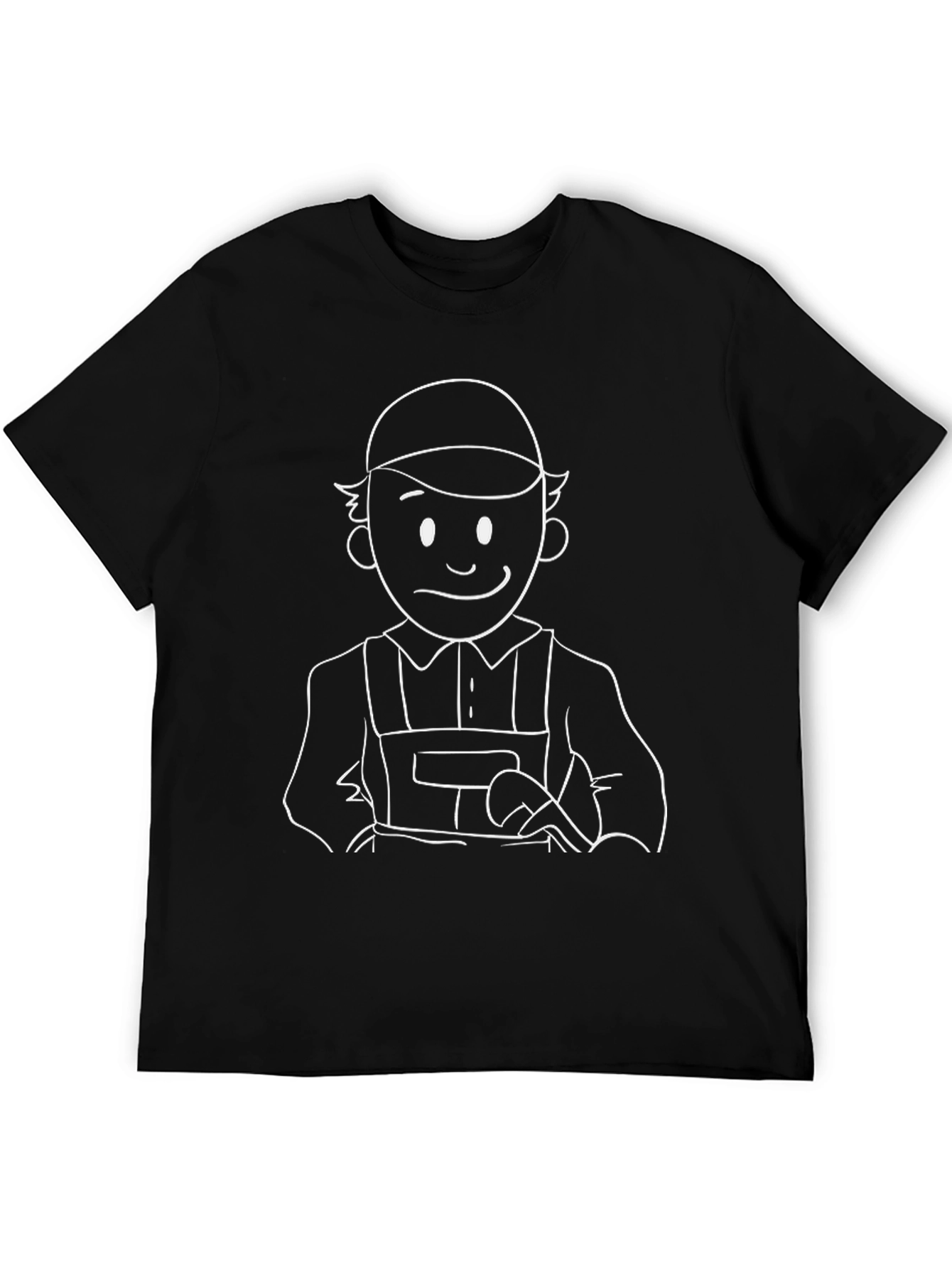 Cartoon Plumber Graphic Tee - Black Cotton T-Shirt