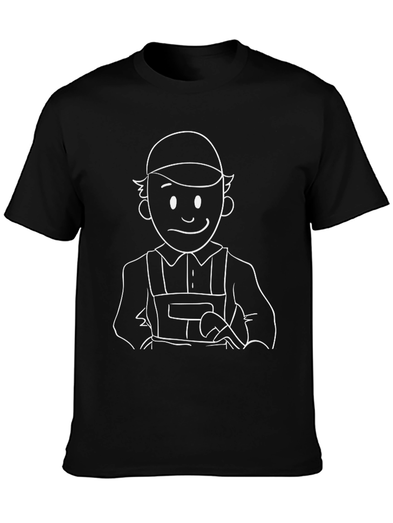 Cartoon Plumber Graphic Tee - Black Cotton T-Shirt