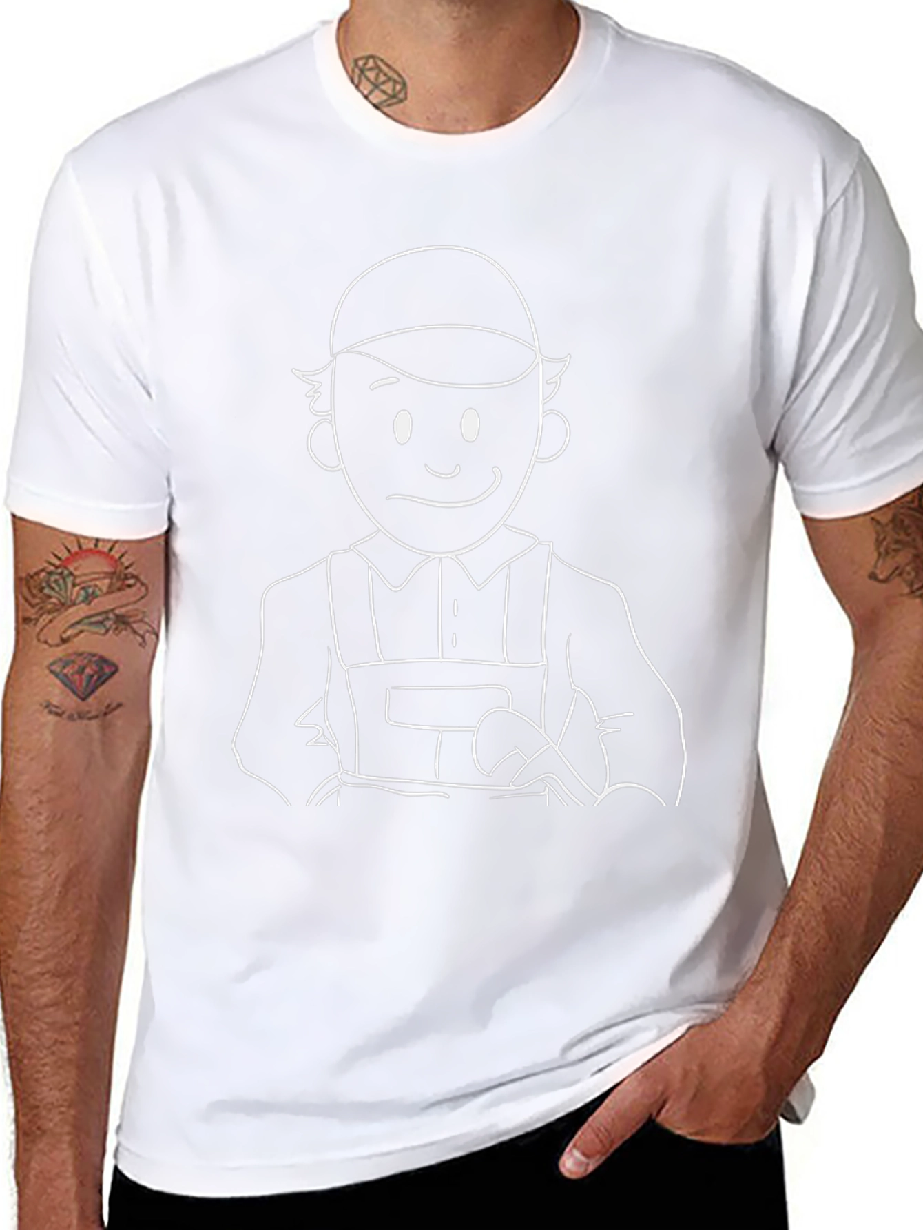 Cartoon Plumber Graphic Tee - Black Cotton T-Shirt
