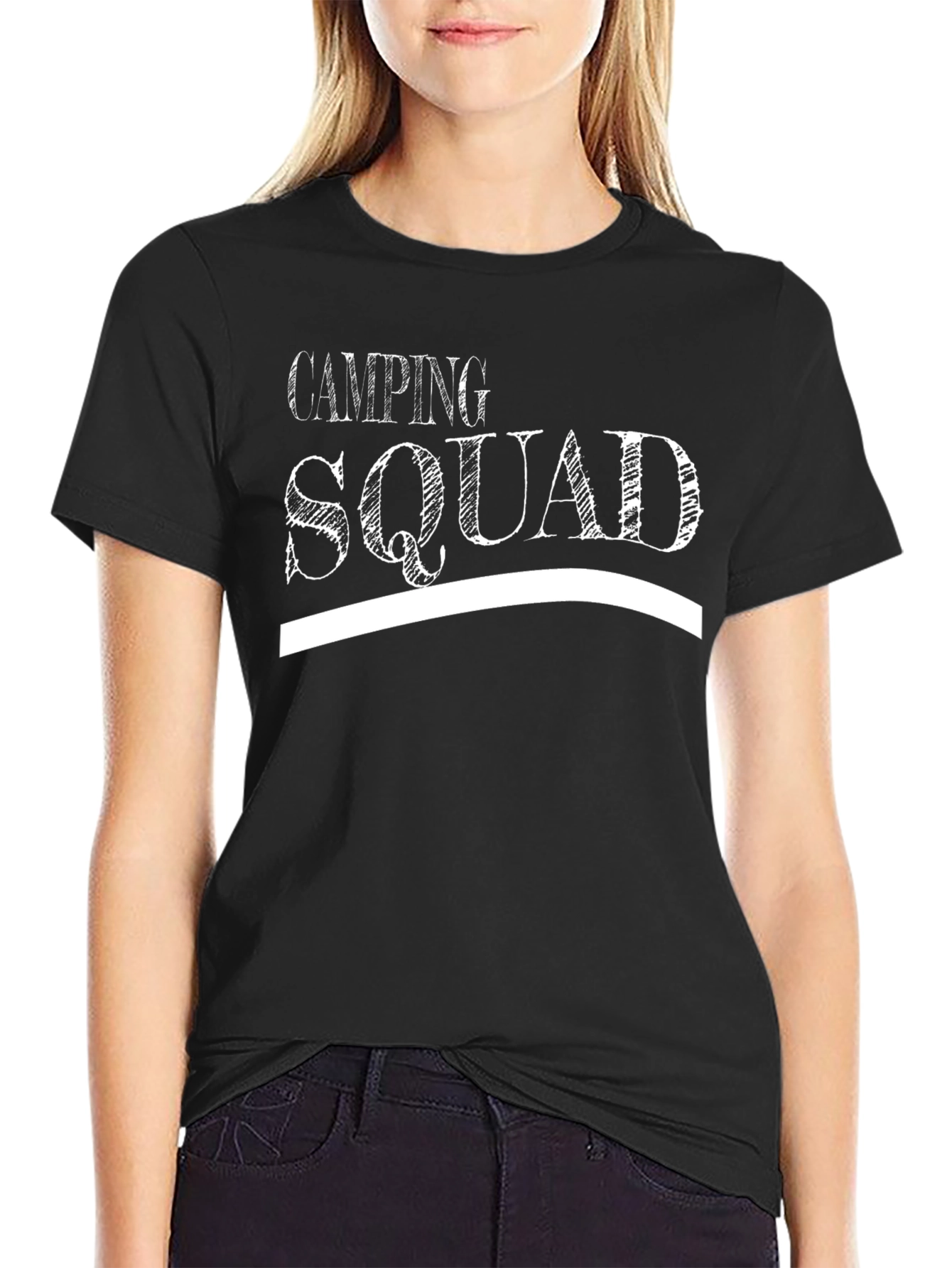 Camping Squad Graphic Tee - Black Cotton T-Shirt