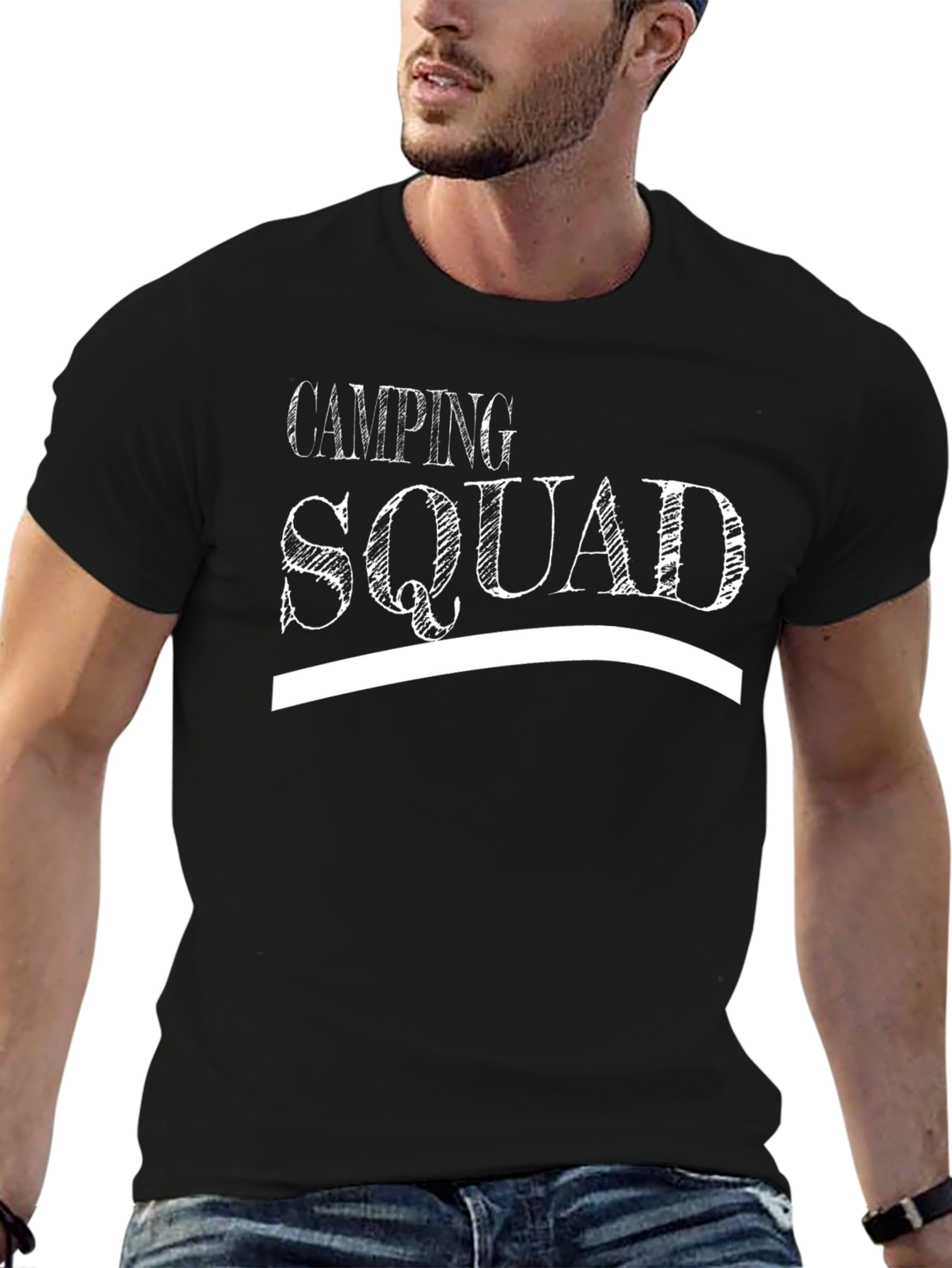 Camping Squad Graphic Tee - Black Cotton T-Shirt