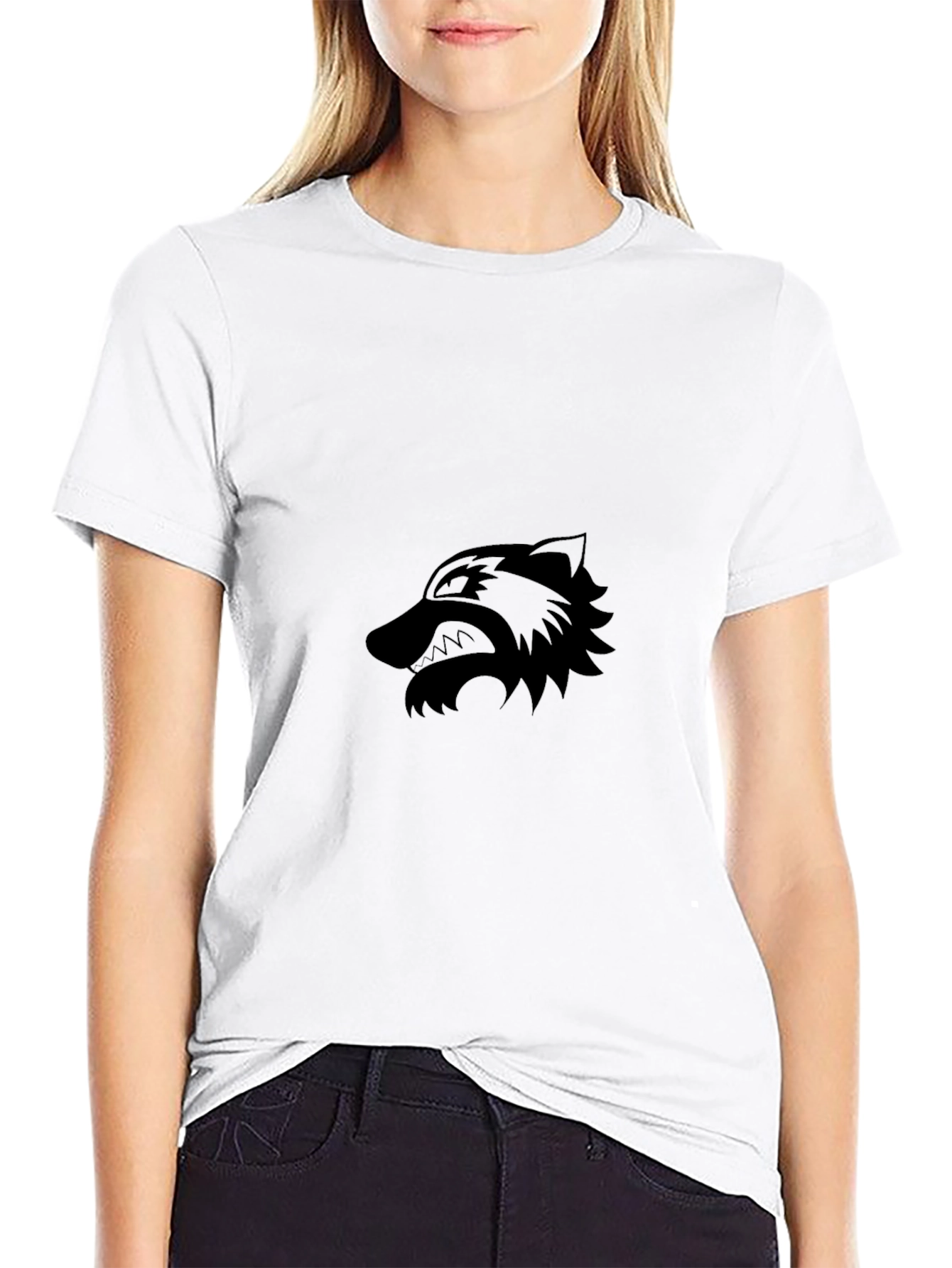 Black T-Shirt with Wolf Graphic