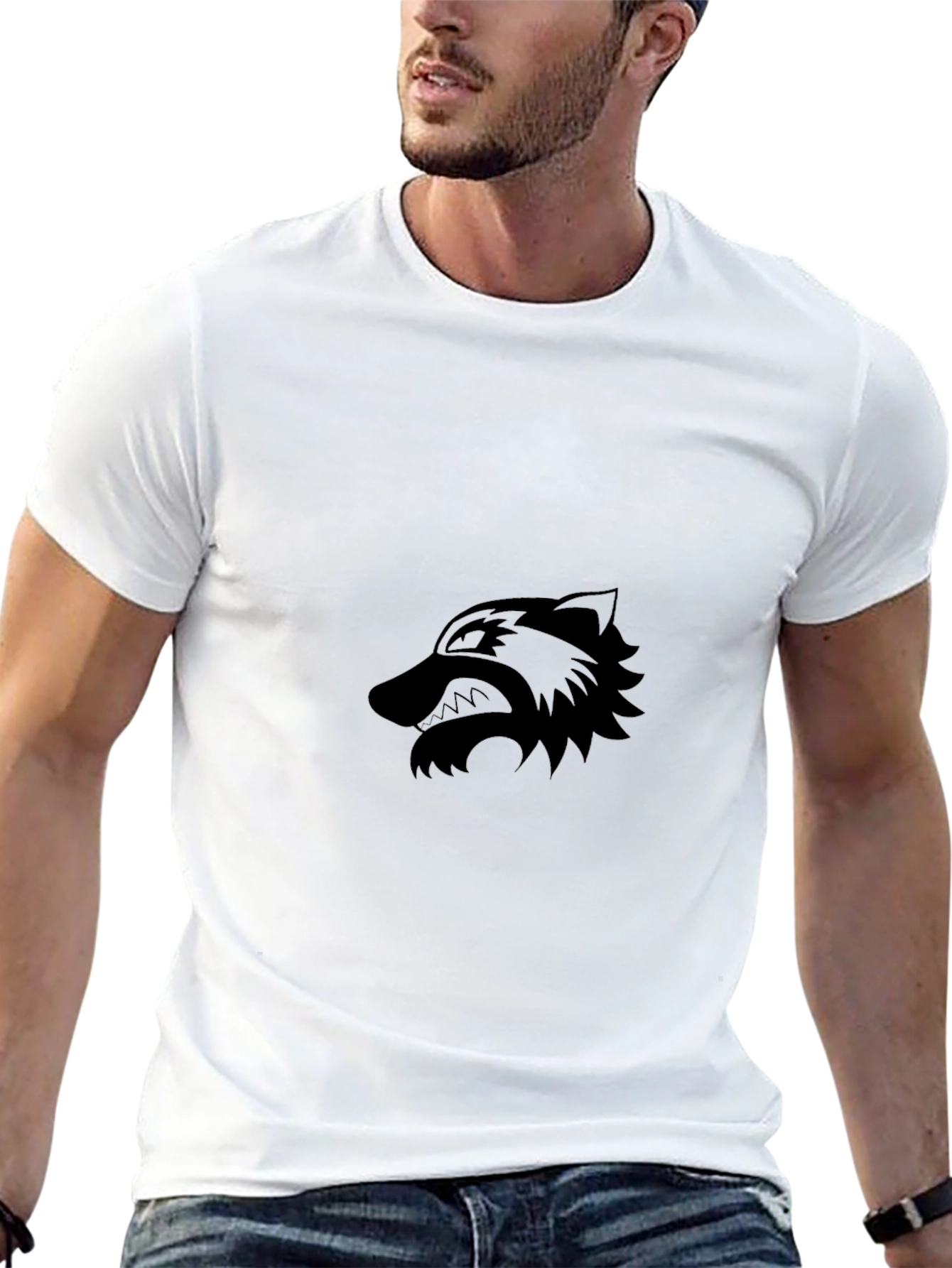 Black T-Shirt with Wolf Graphic