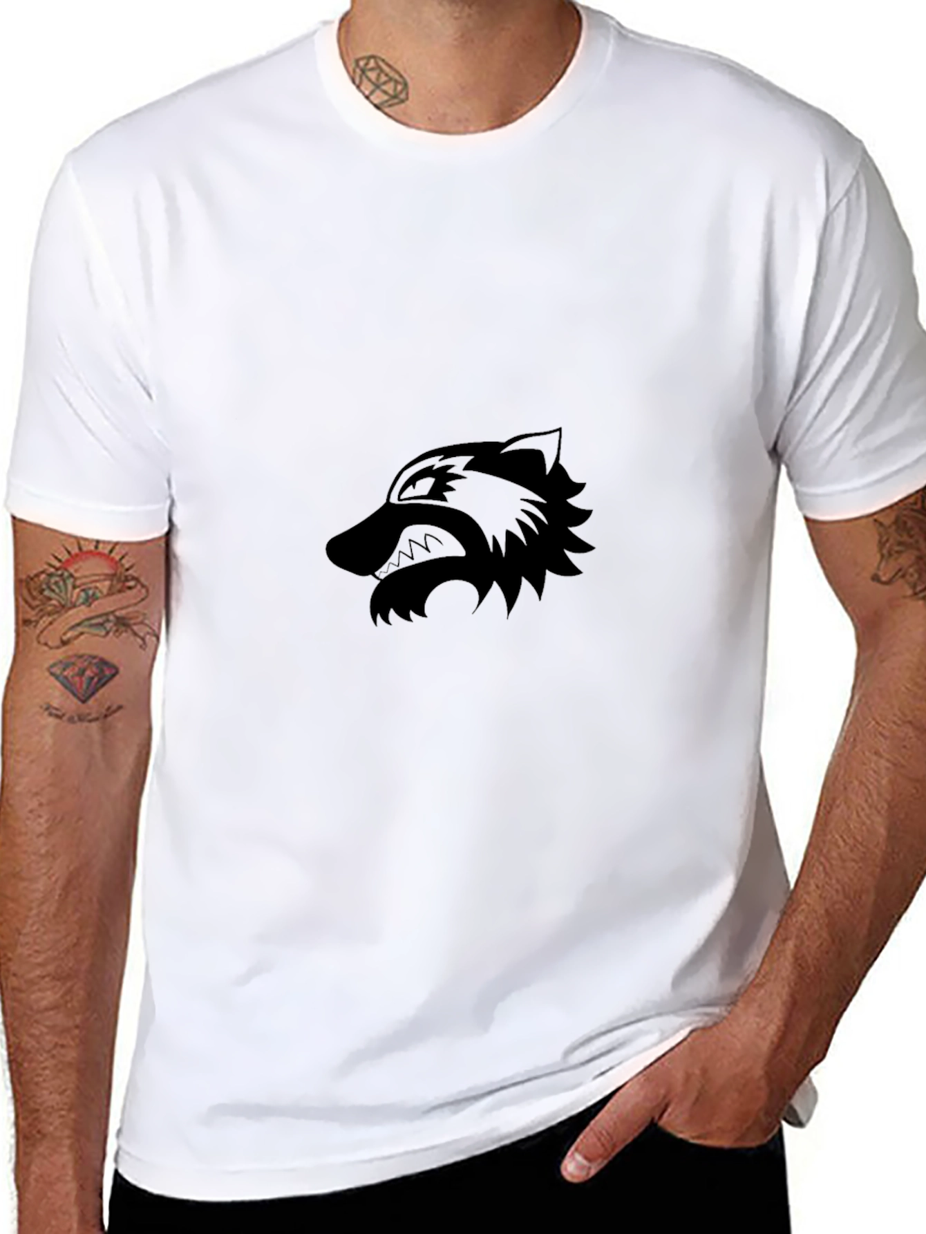 Black T-Shirt with Wolf Graphic
