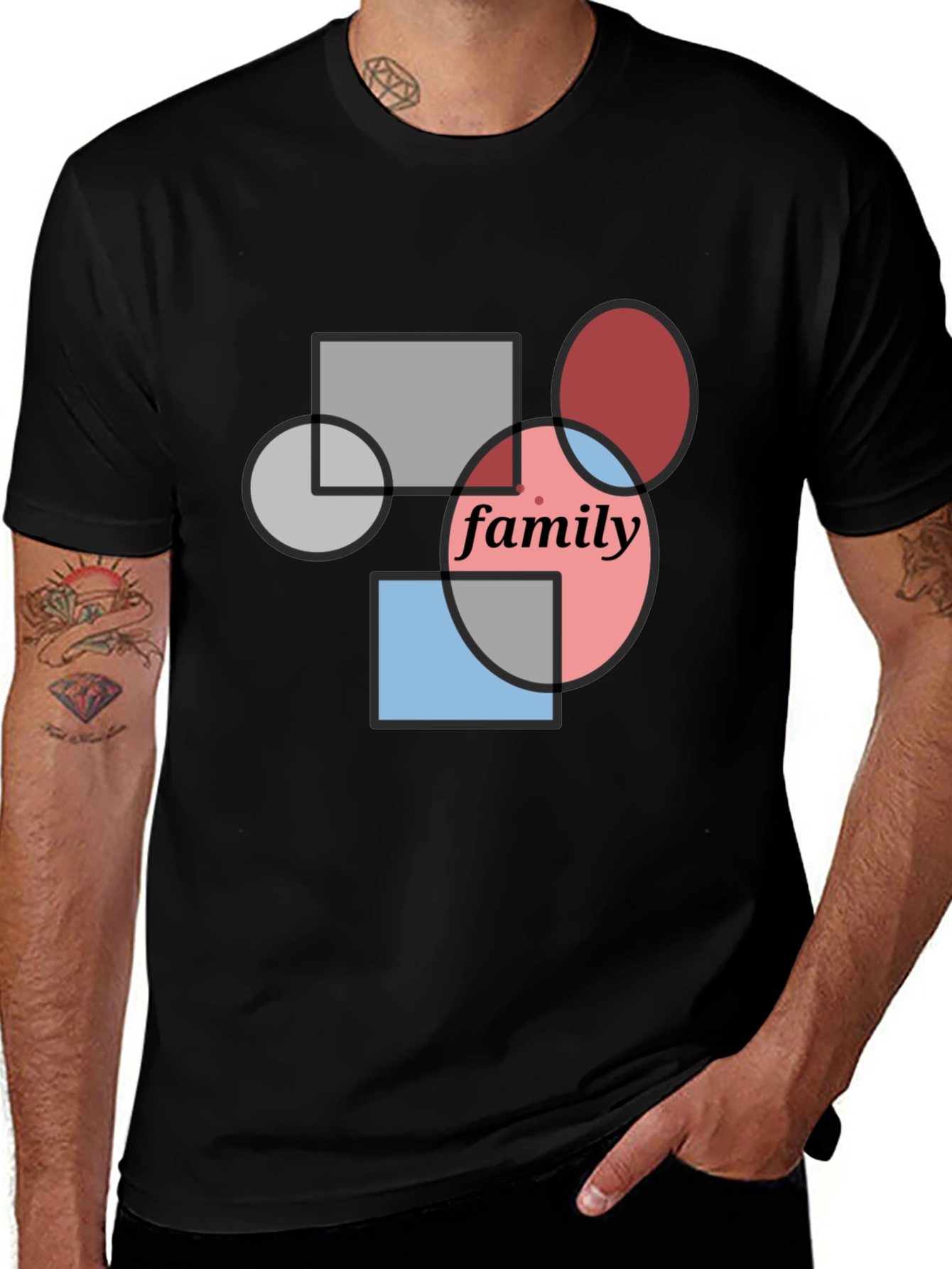 Family Geometric Graphic Tee - Modern Casual Shirt