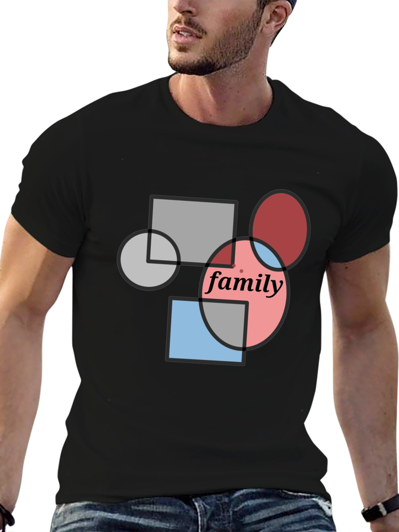 Family Geometric Graphic Tee - Modern Casual Shirt
