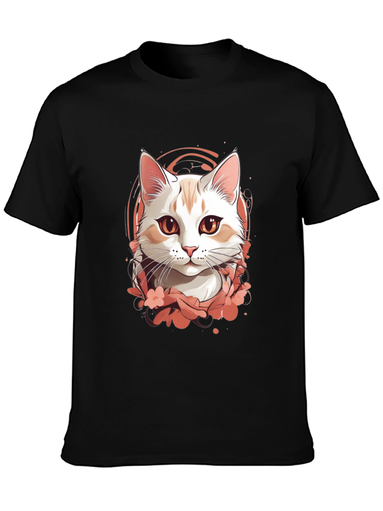 Mens Black T-Shirt with Cat Graphic