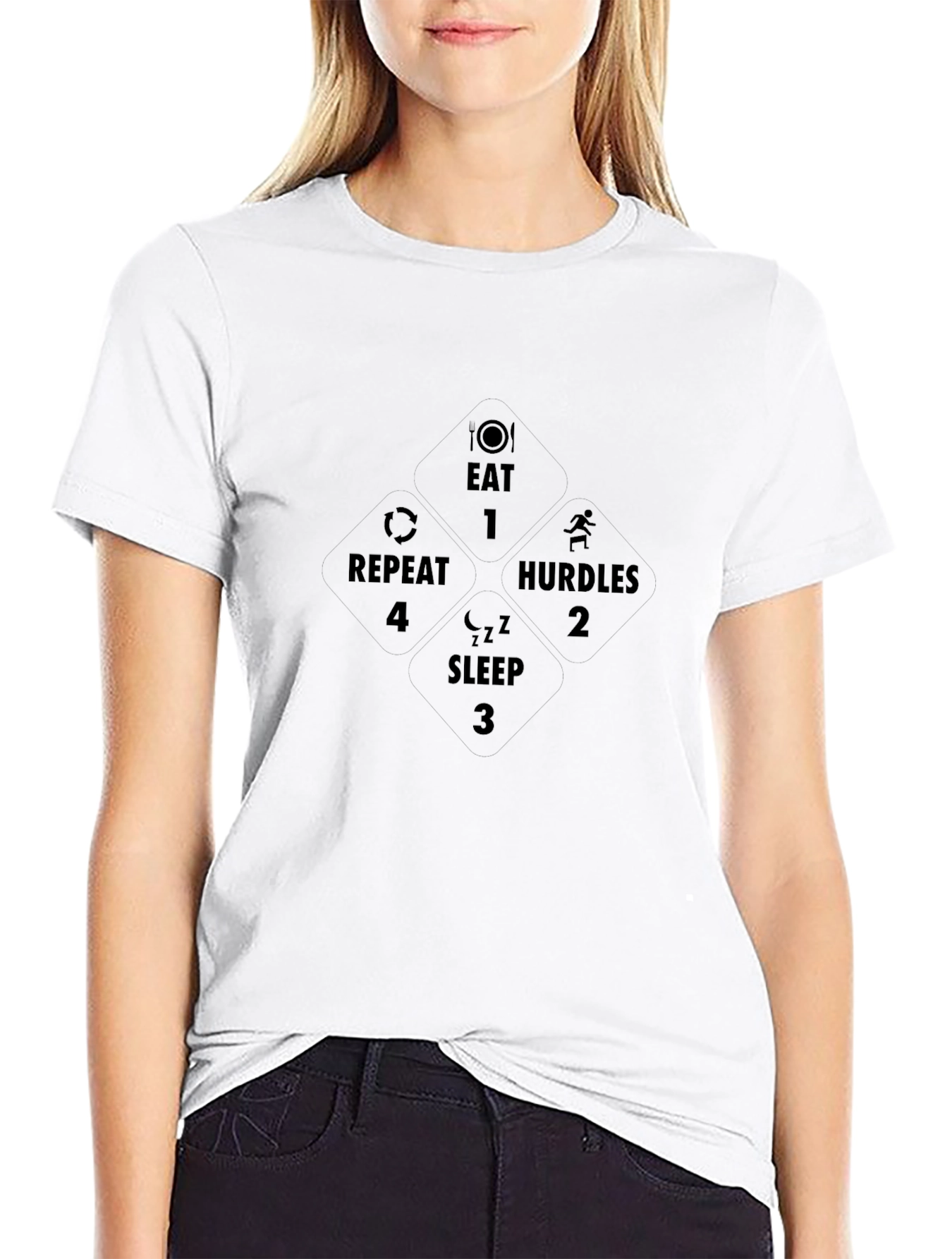 Eat Hurdle Sleep Repeat Black Graphic T-Shirt