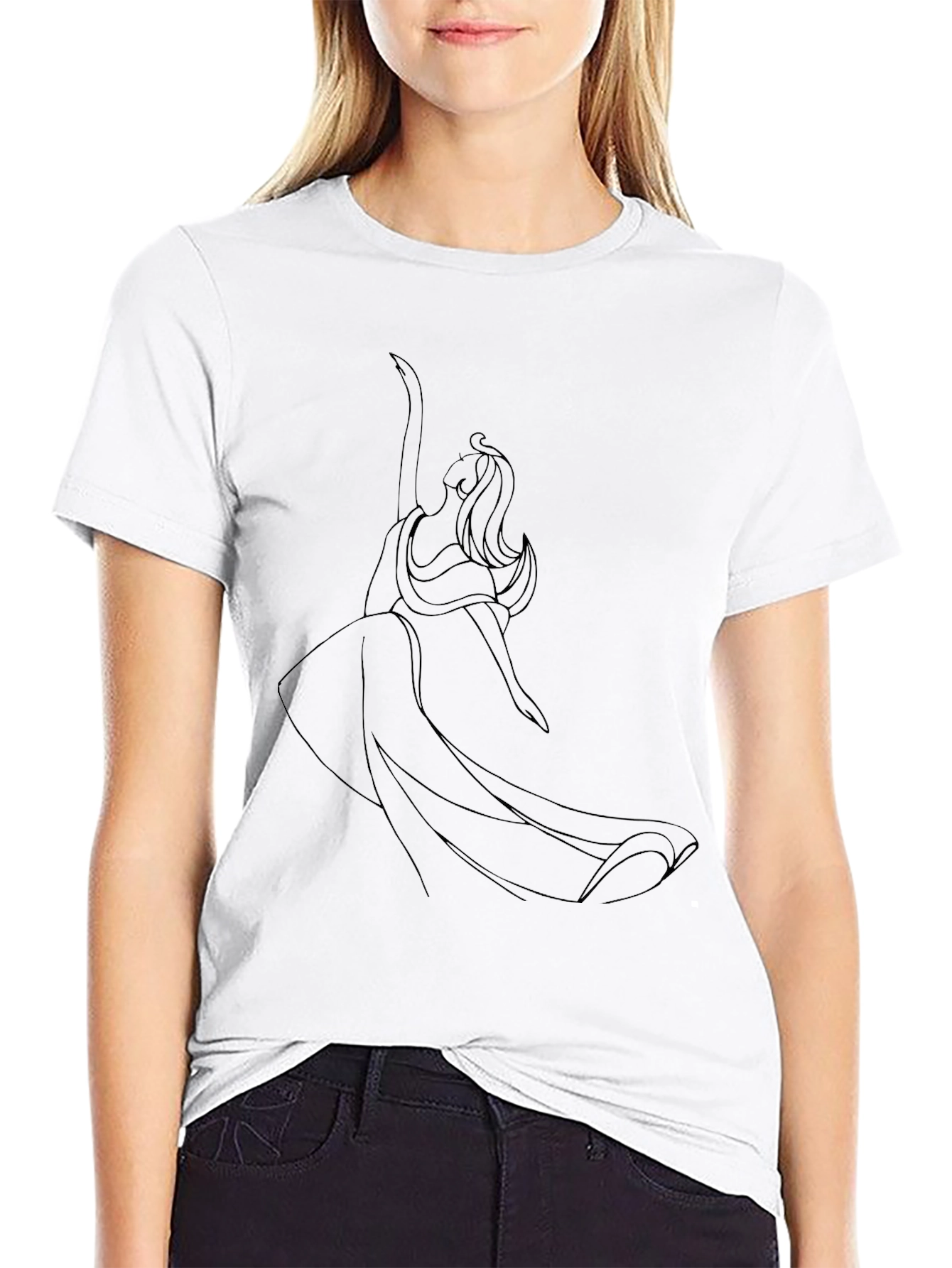 Elegant Line Art Black T-Shirt