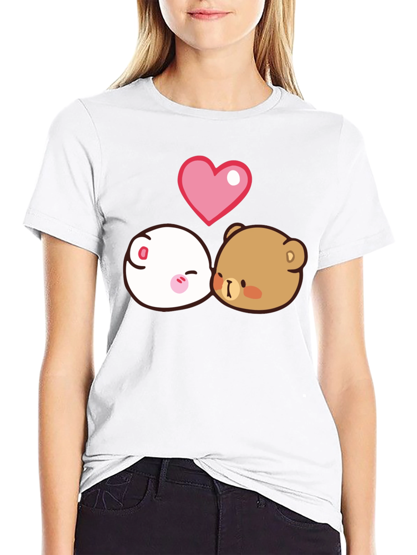Cute Milk Mocha Bear Love Graphic Black T-Shirt
