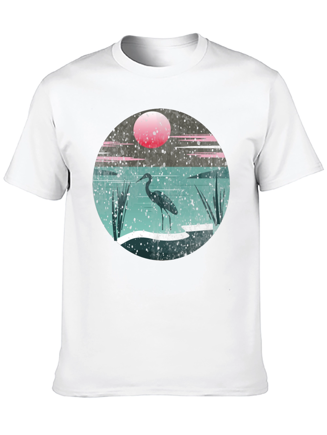 Heron Sunset Graphic Tee - Unique Nature Design