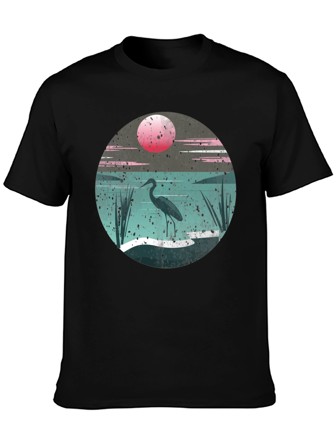 Heron Sunset Graphic Tee - Unique Nature Design