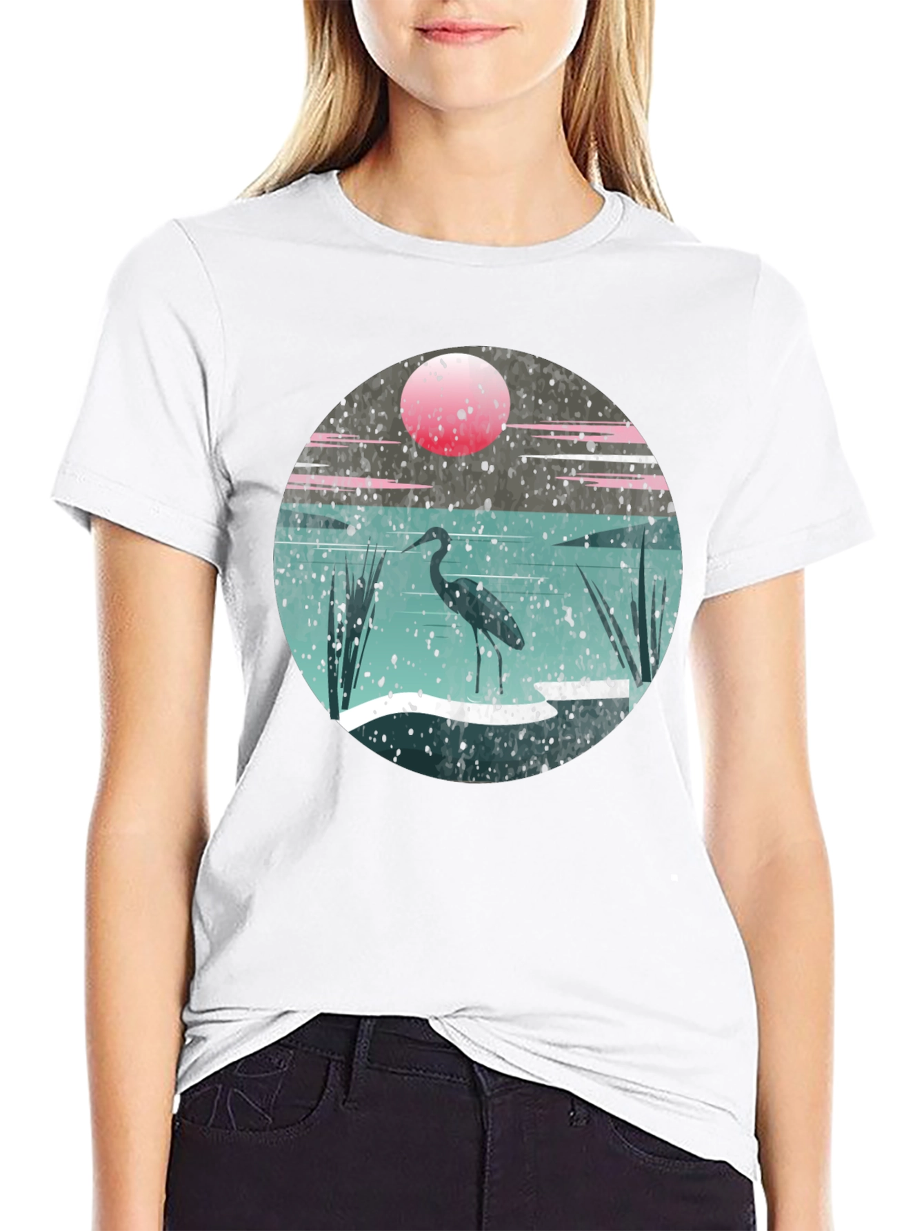 Heron Sunset Graphic Tee - Unique Nature Design