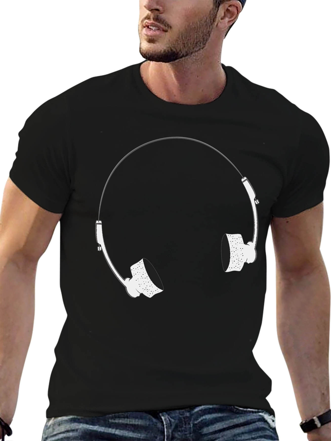 Cool Black T-Shirt with Headphone Graphic