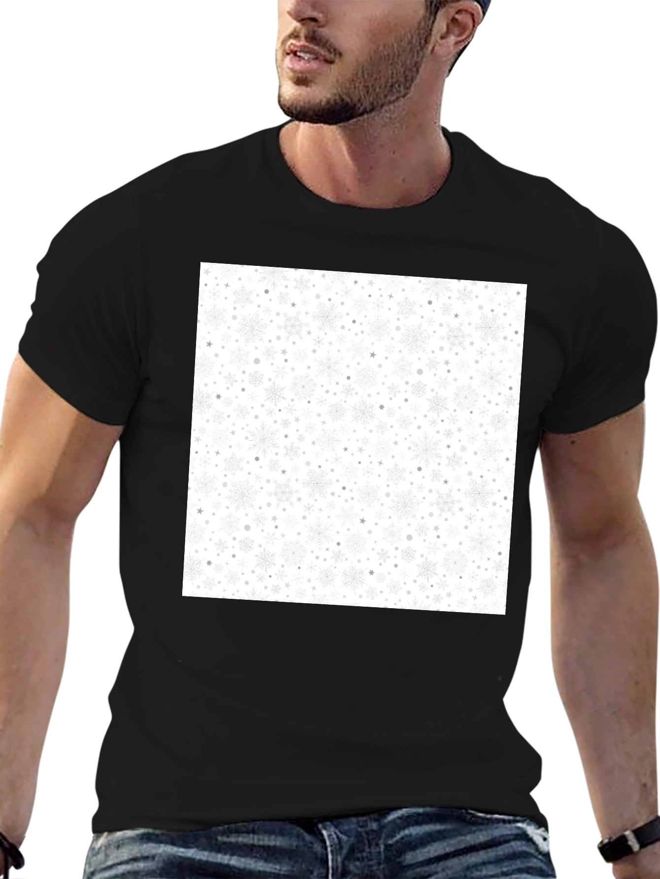 Snowflake Pattern Black T-Shirt