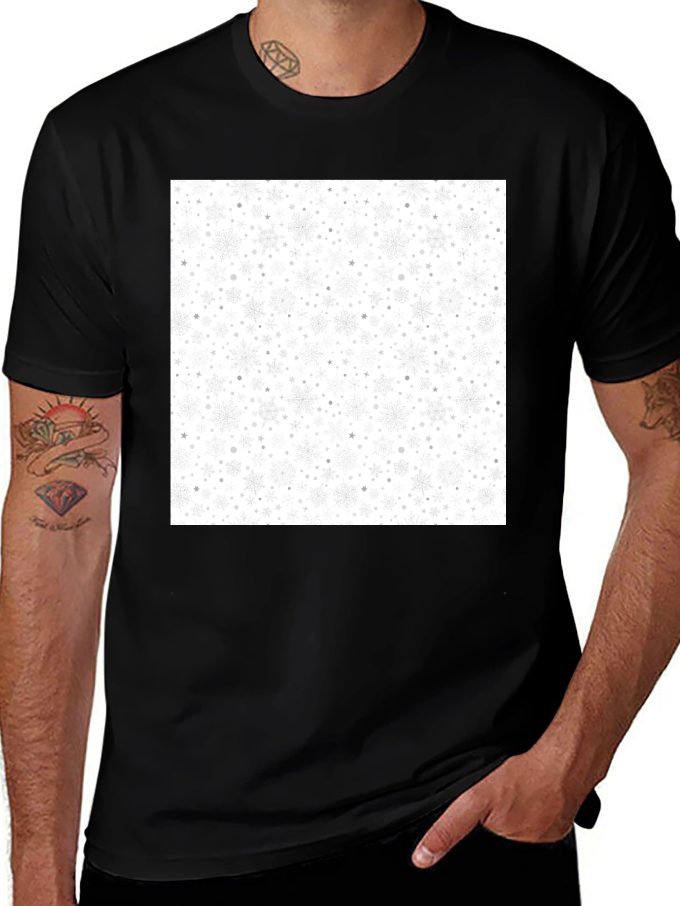 Snowflake Pattern Black T-Shirt