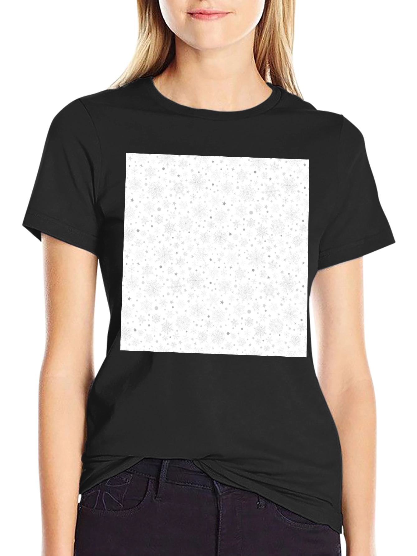 Snowflake Pattern Black T-Shirt
