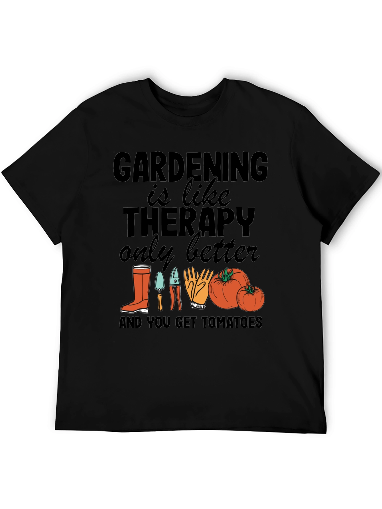 Gardening is Like Therapy Black T-Shirt