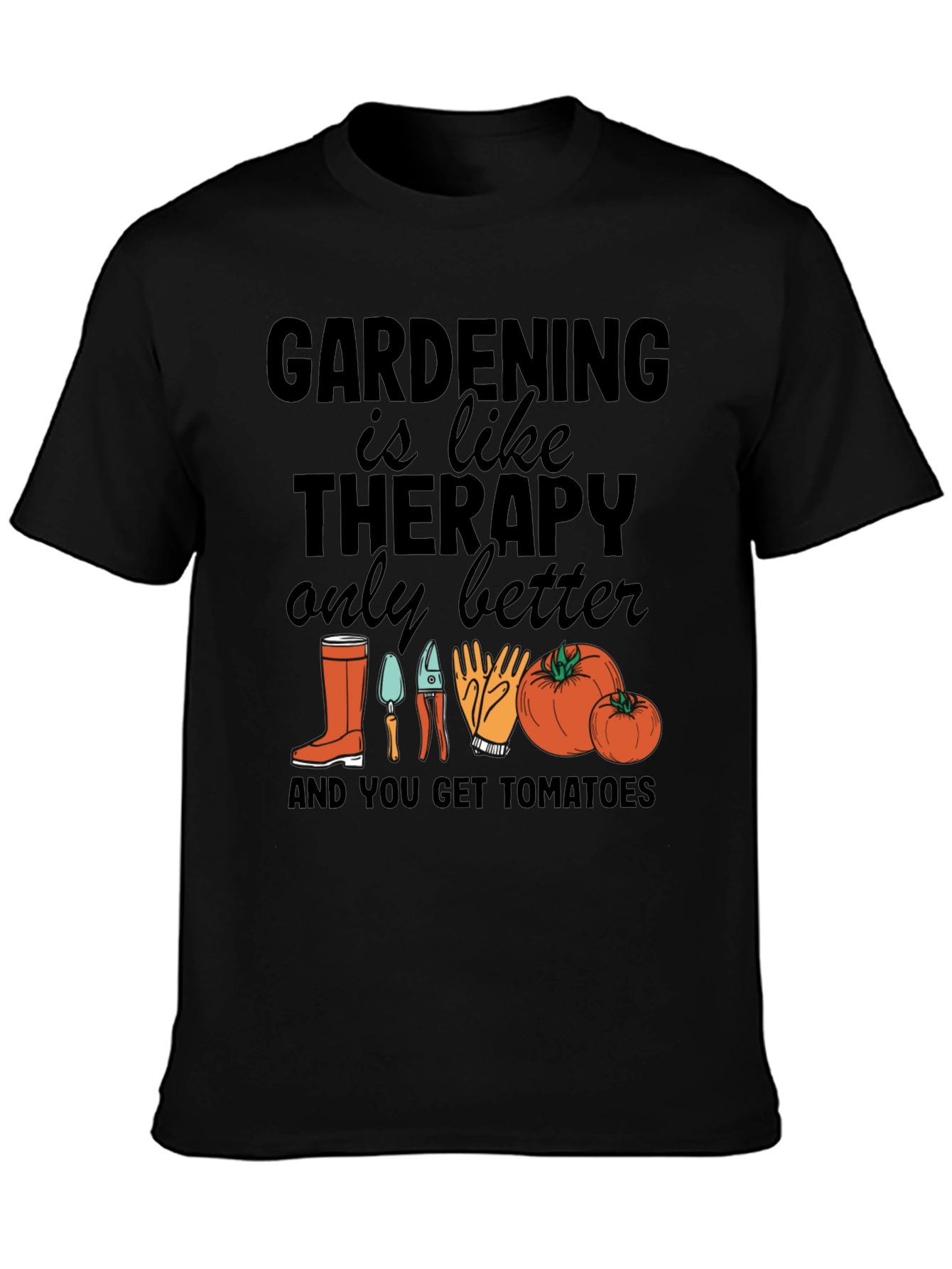 Gardening is Like Therapy Black T-Shirt