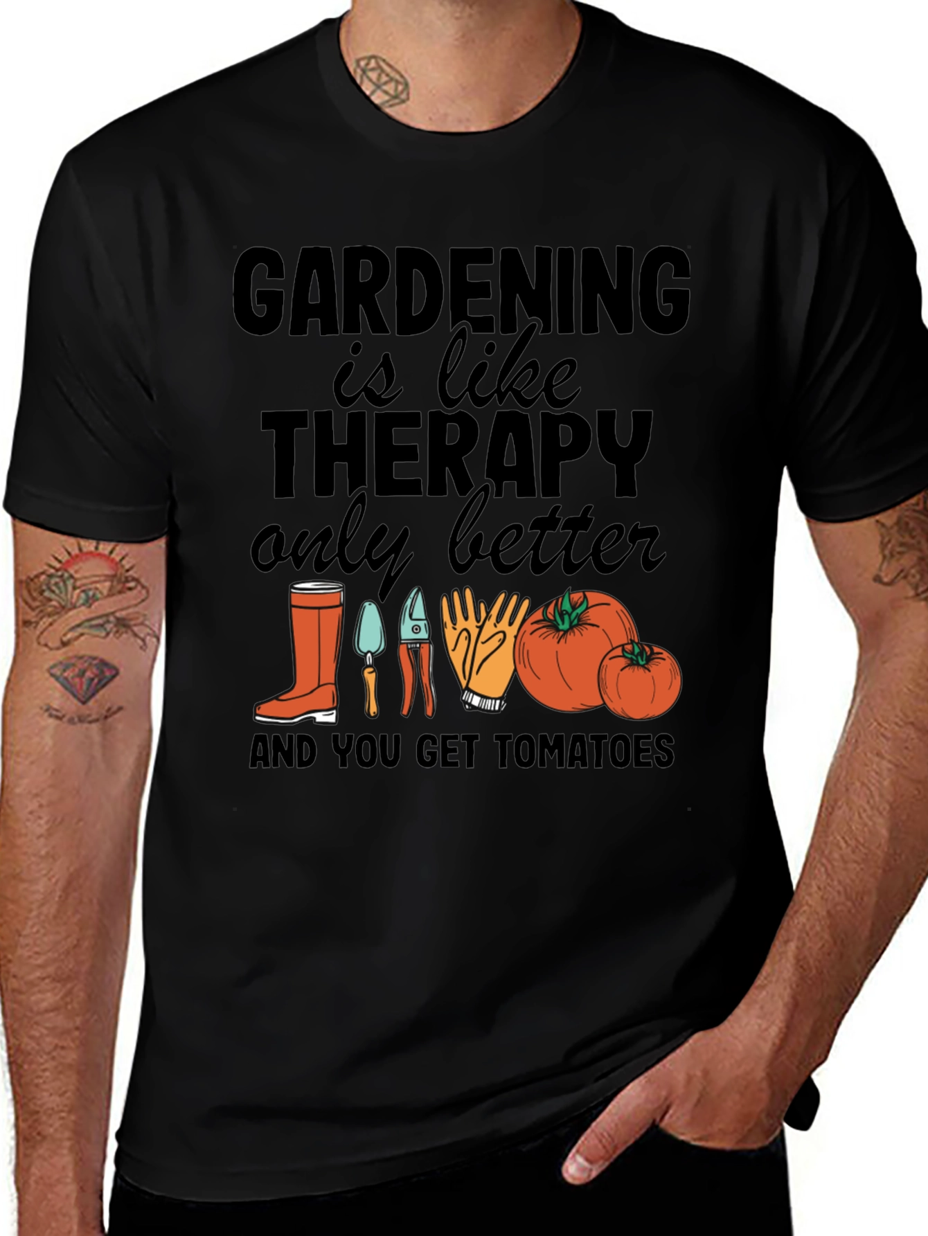 Gardening is Like Therapy Black T-Shirt