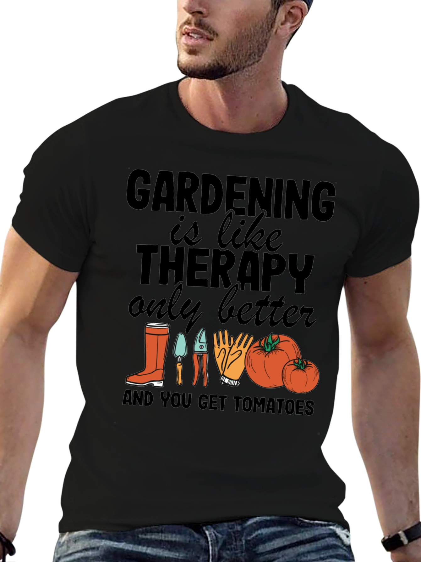 Gardening is Like Therapy Black T-Shirt