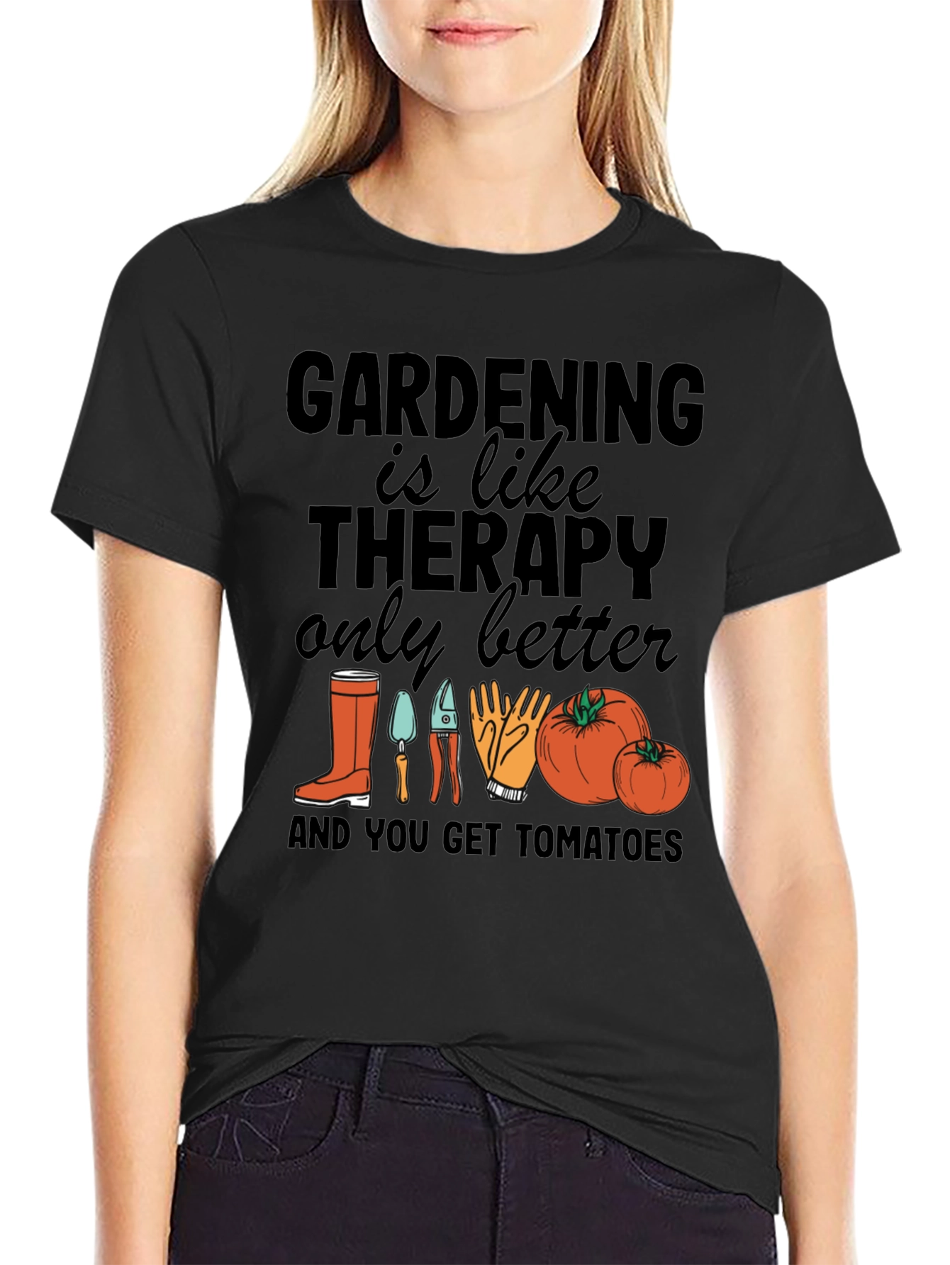 Gardening is Like Therapy Black T-Shirt