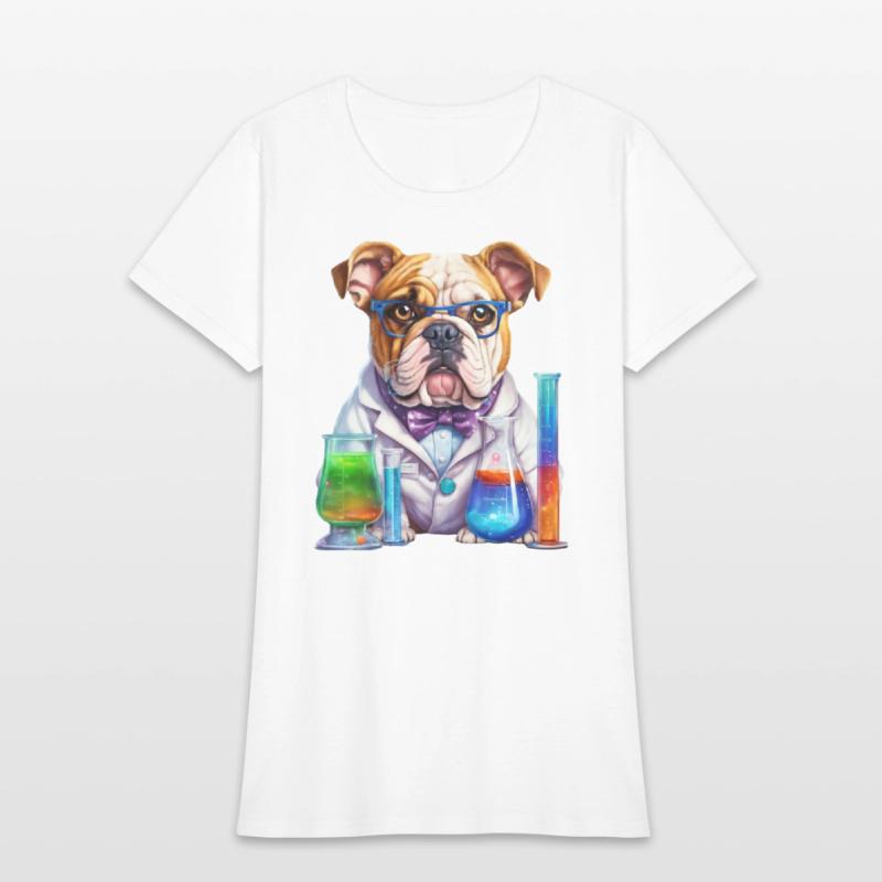 Scientist dog. Dog wearing glasses, white coat, bo