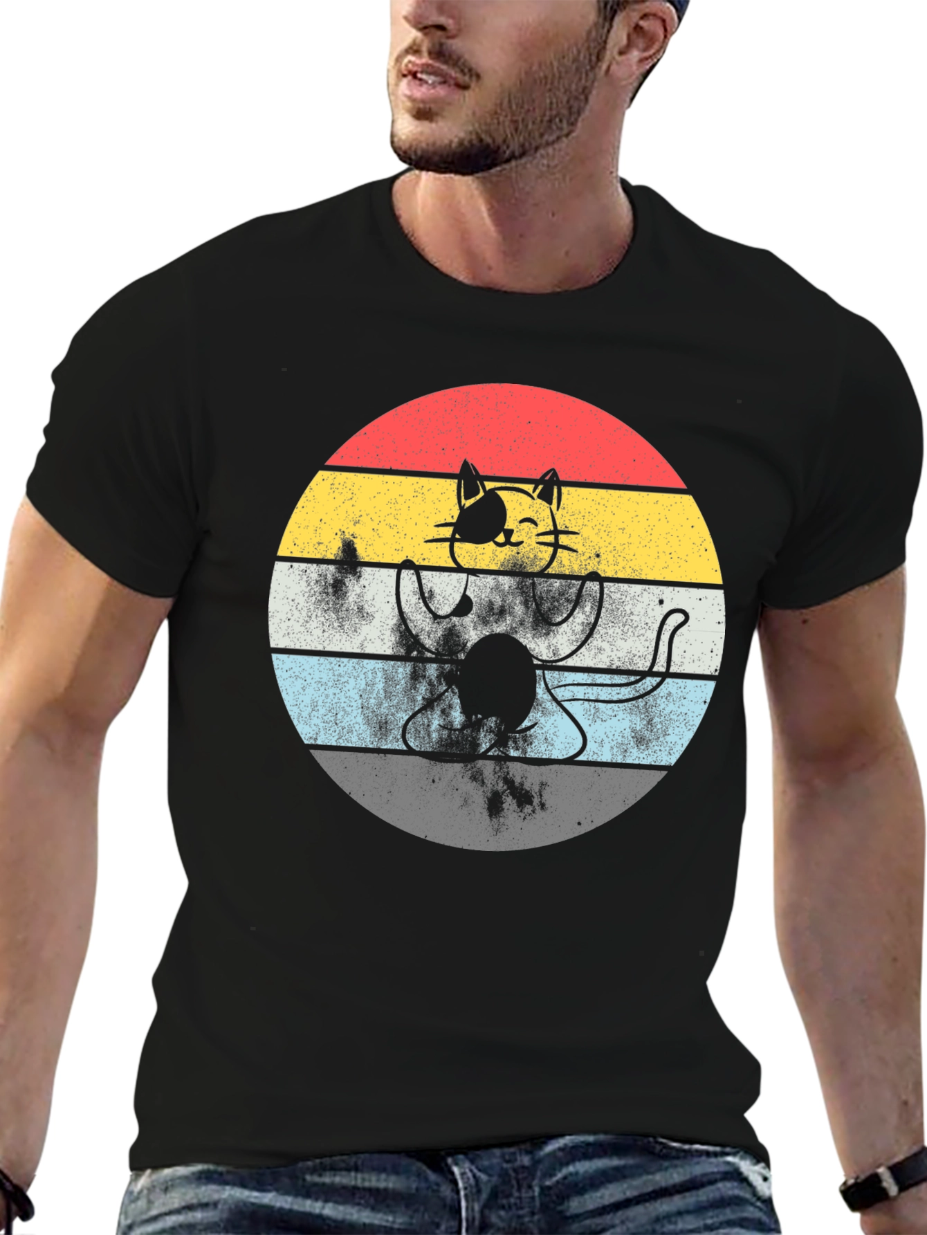 Retro Cat T-Shirt - Funny Yoga Kitty Tee