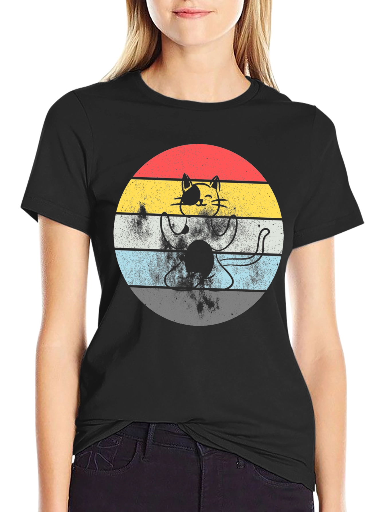 Retro Cat T-Shirt - Funny Yoga Kitty Tee