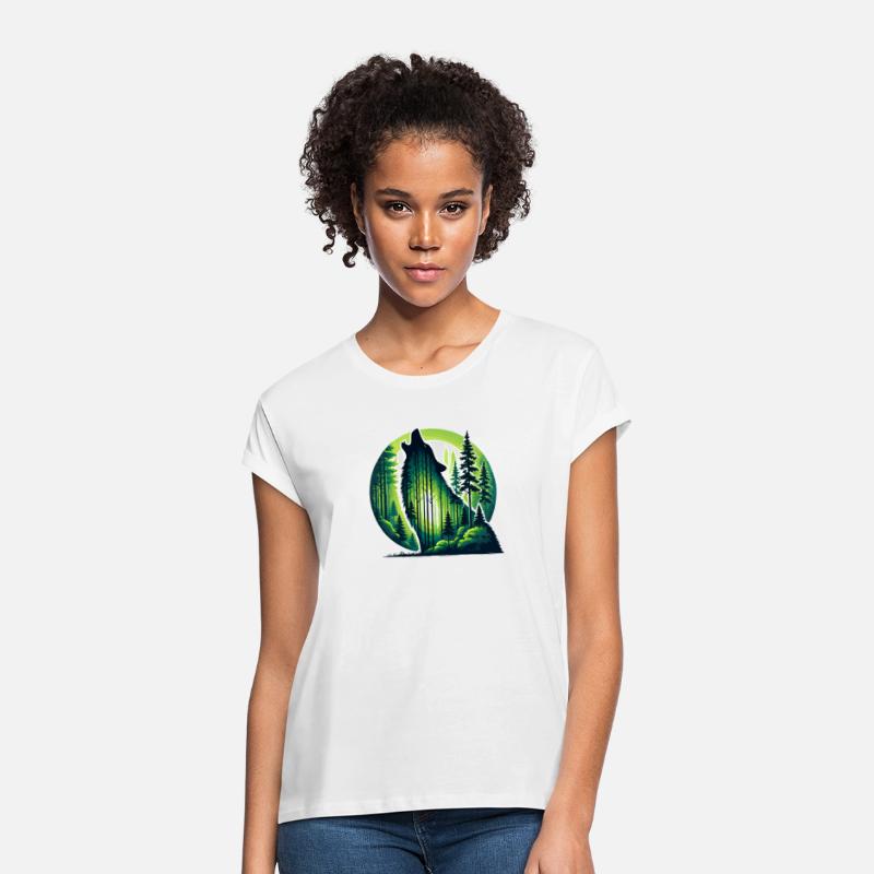 Silhouette howling wolf with green forest