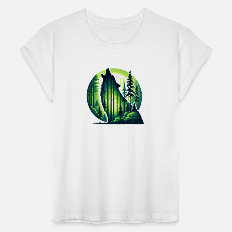 Silhouette howling wolf with green forest