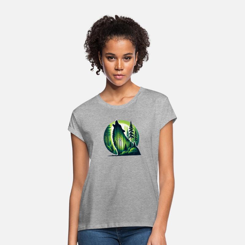Silhouette howling wolf with green forest