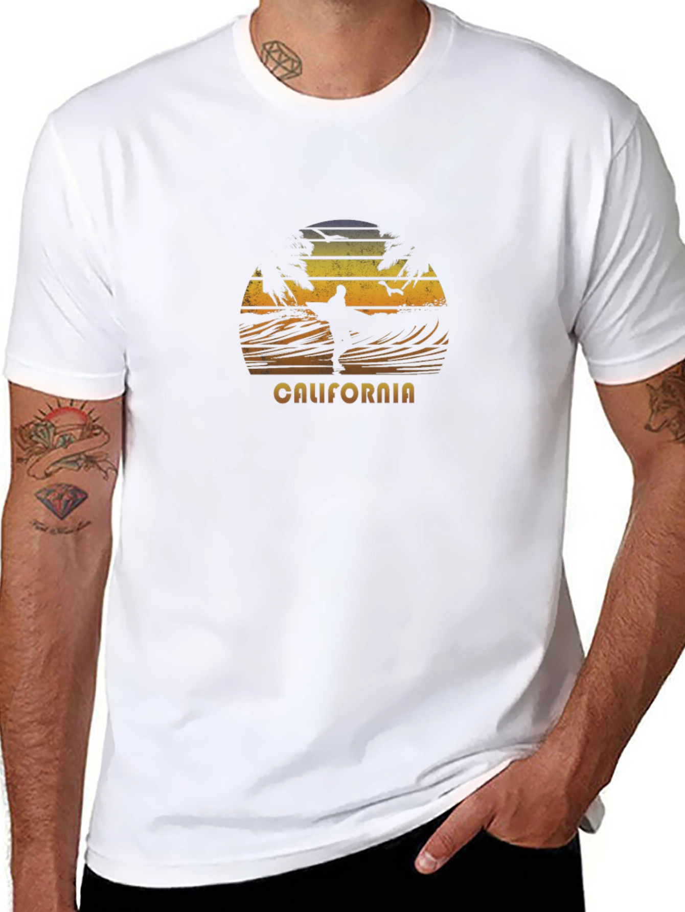 California Surfing Sunset T-Shirt - Black