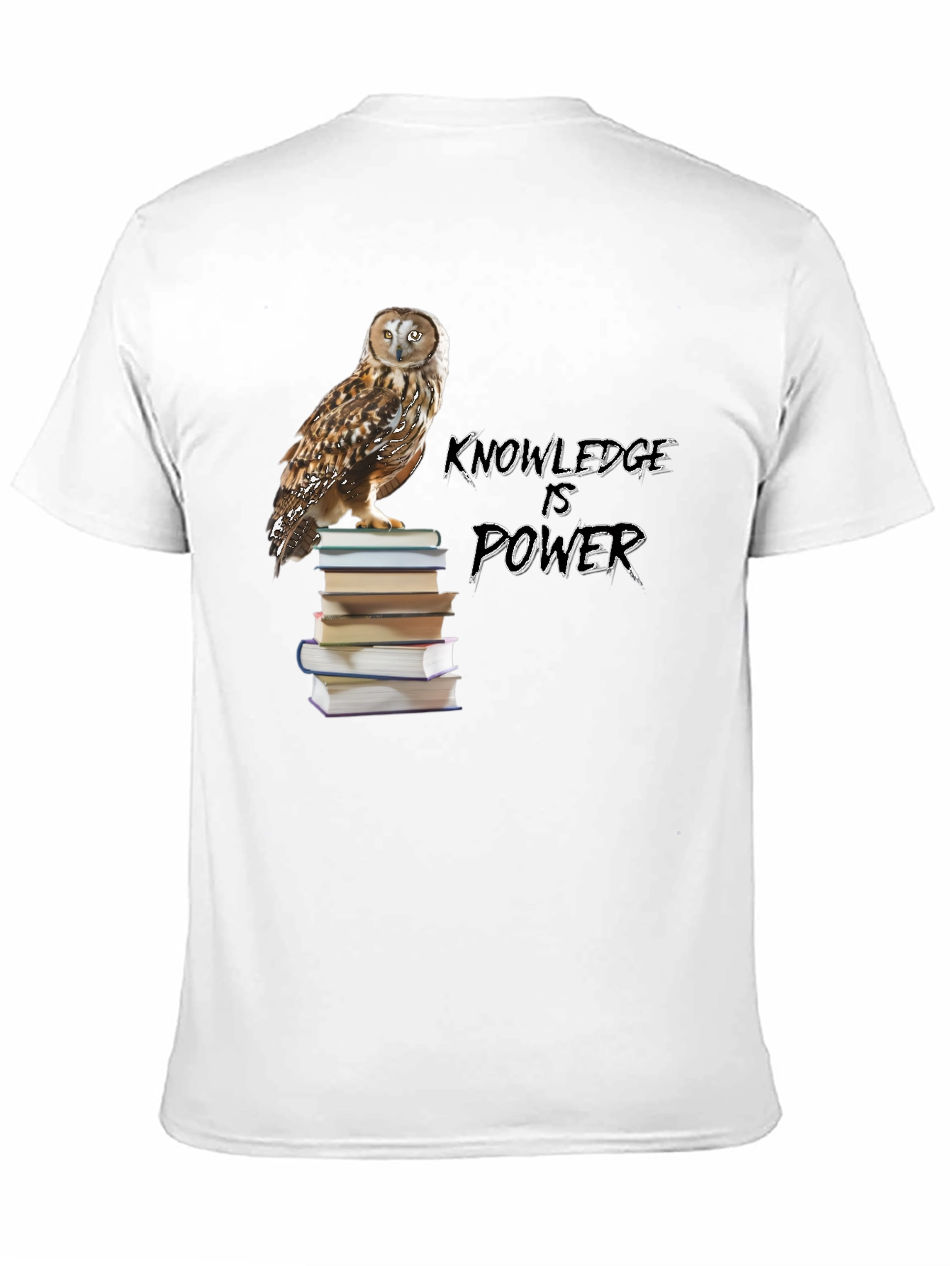 Owl on Books Knowledge is Power Black T-Shirt