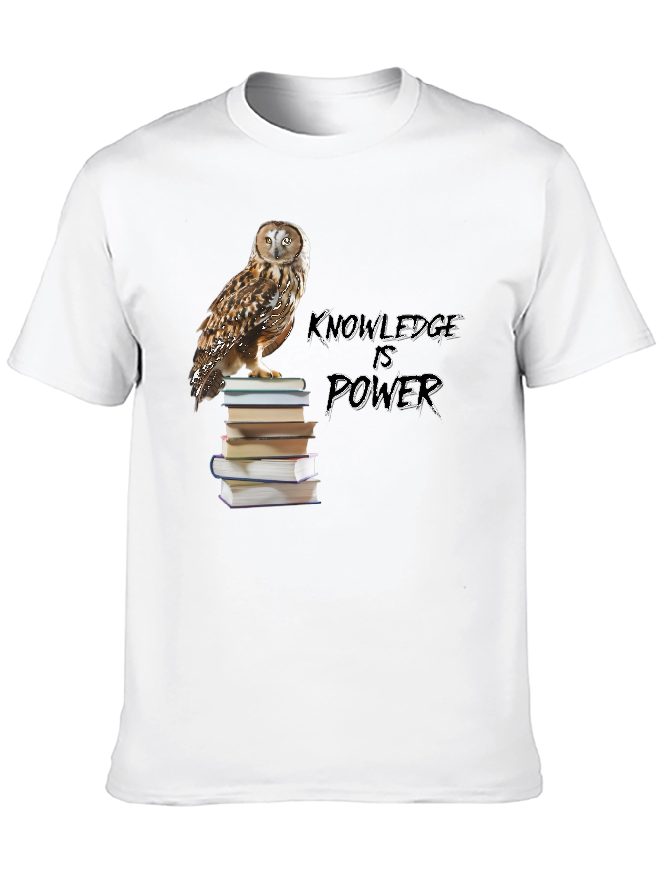 Owl on Books Knowledge is Power Black T-Shirt