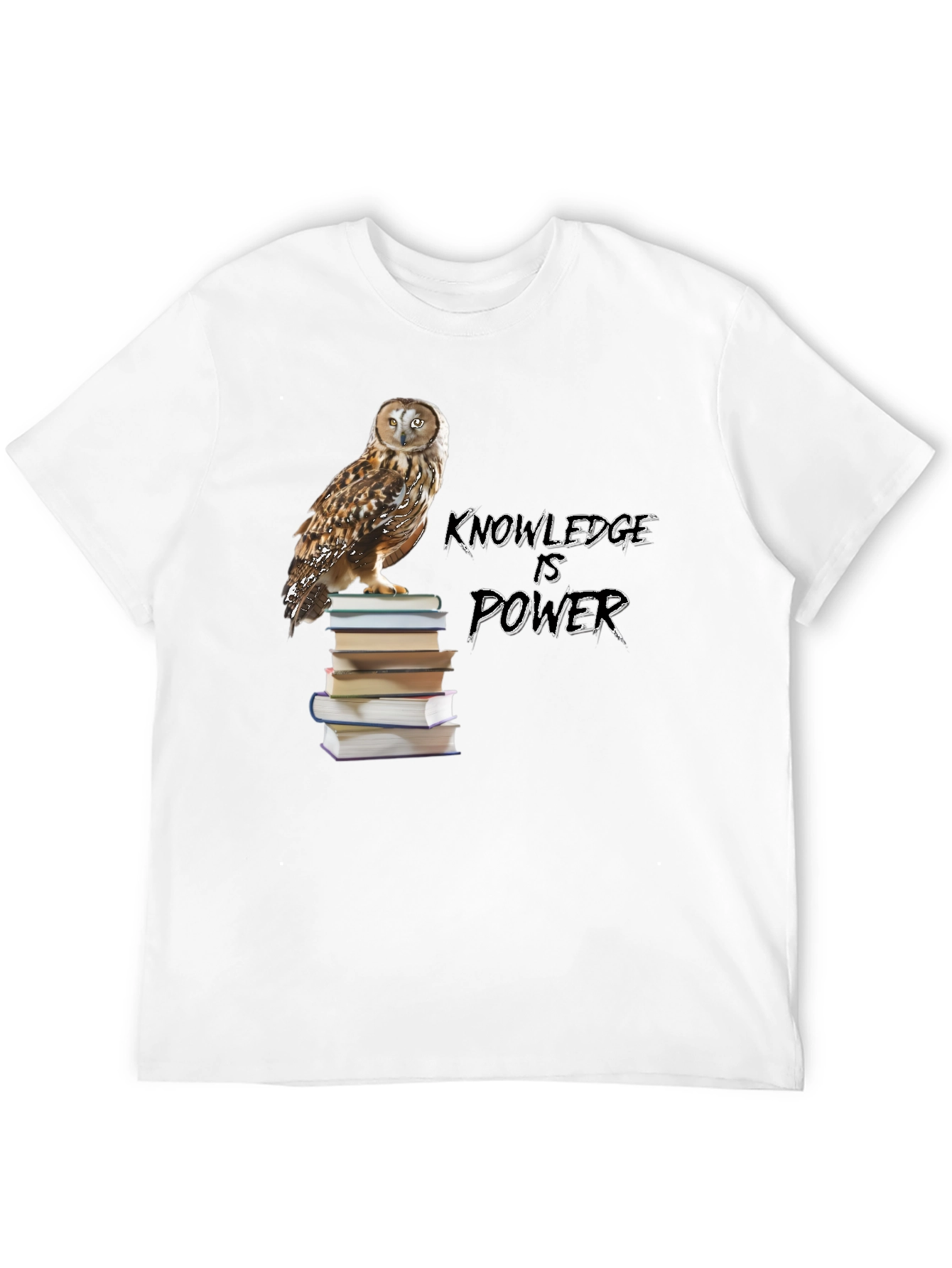 Owl on Books Knowledge is Power Black T-Shirt