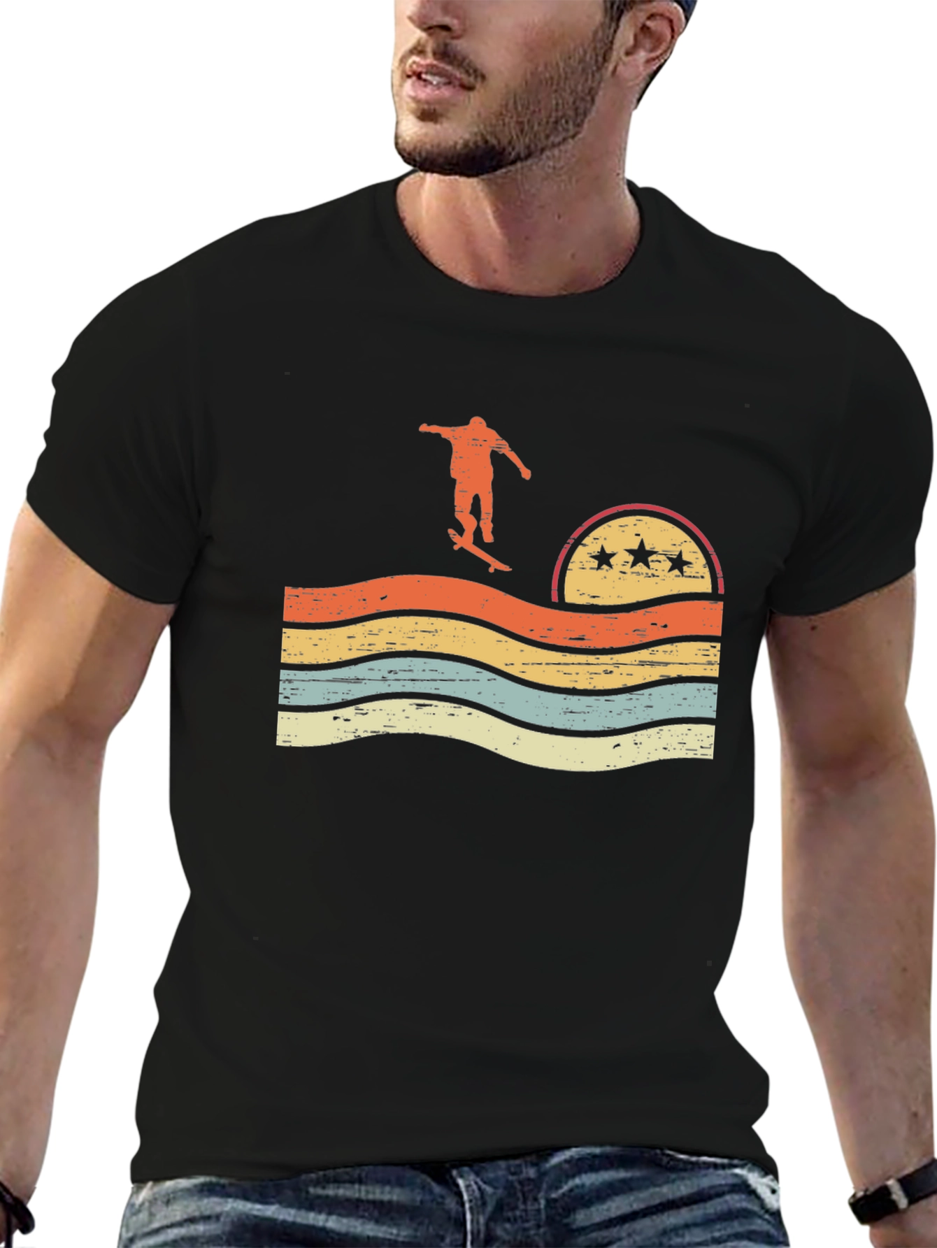 Retro Skater Graphic T-Shirt - Black