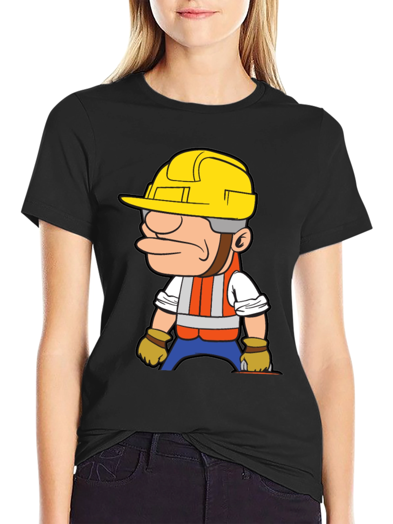 Construction Worker Cartoon Graphic T-Shirt