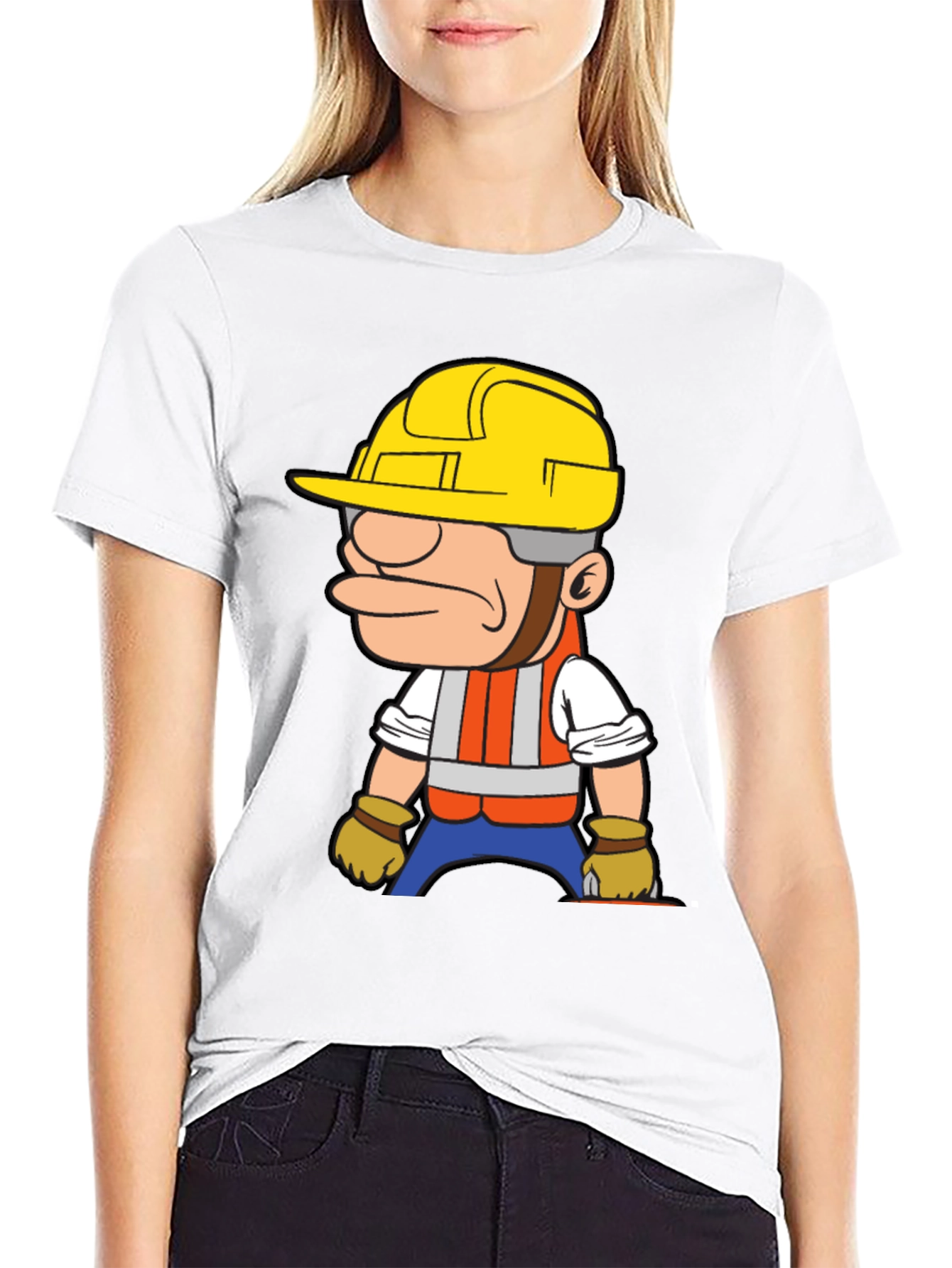 Construction Worker Cartoon Graphic T-Shirt