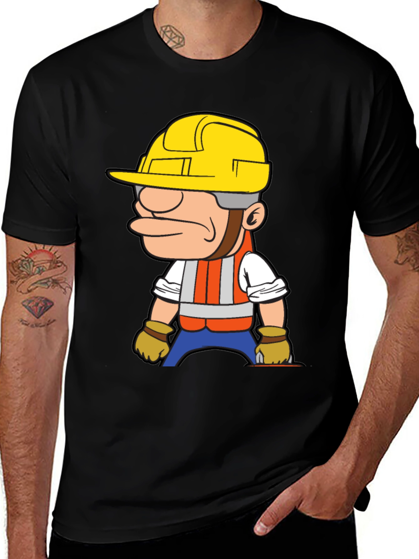 Construction Worker Cartoon Graphic T-Shirt