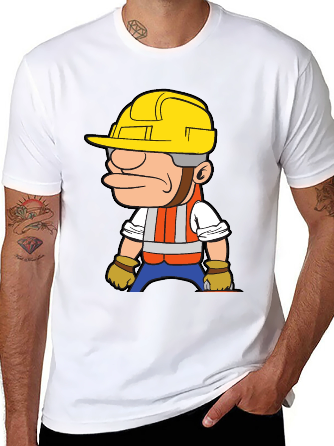 Construction Worker Cartoon Graphic T-Shirt